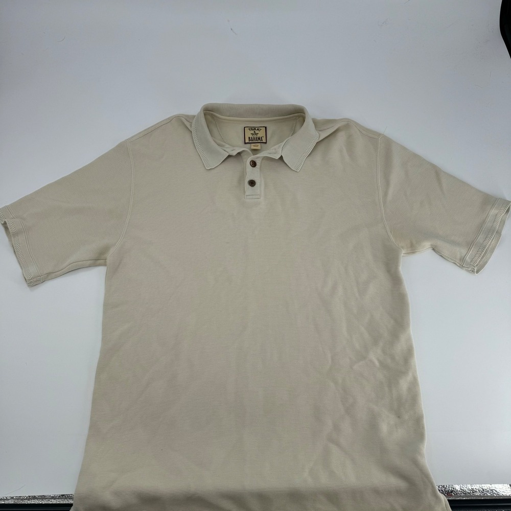 Tommy Bahama Polo‎ Shirt Mens Size L Beige Silk Cotton Short Sleeve Casual